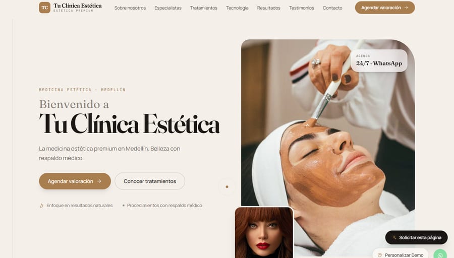 Ejemplo de página web para Clínicas estéticas